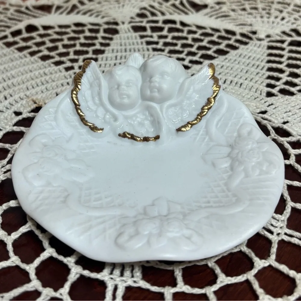 Victorian Angels Porcelain Cherub Plate White Gold Vintage Cottage Core Home